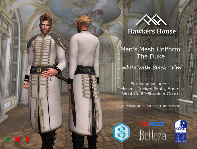 Second Life Marketplace *HH* Men's Mesh Uniform The Duke White with